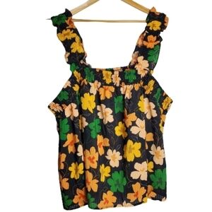New Who What Wear Black Yellow Floral Ruffle Tank Top Blouse  Plus Size 3X
